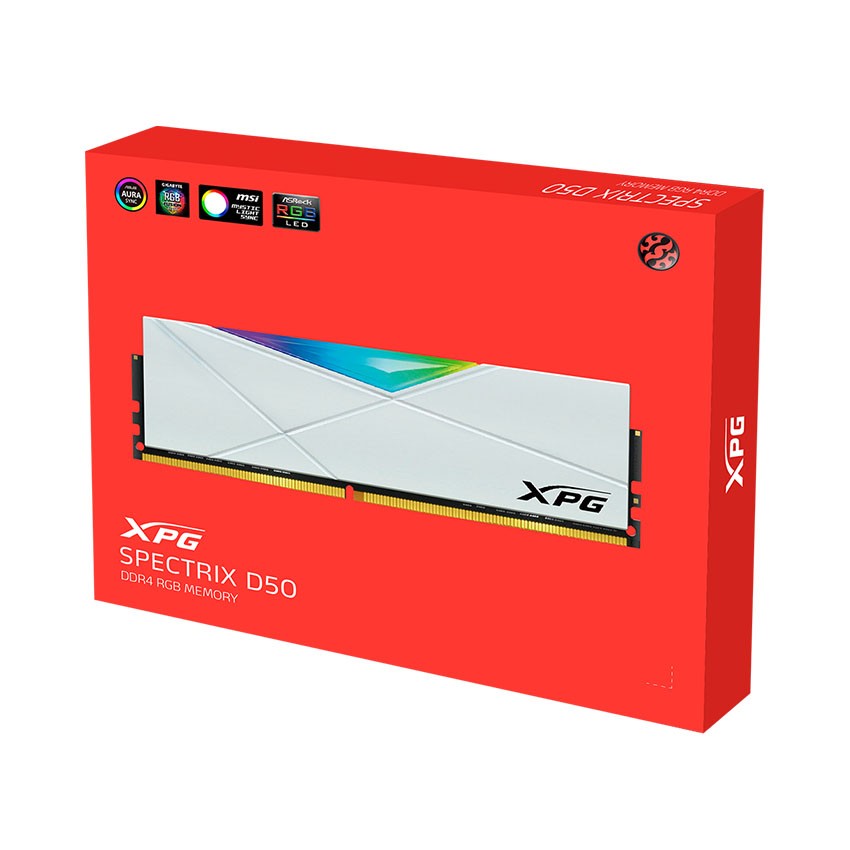 RAM DESKTOP ADATA XPG SPECTRIX D50 RGB WHITE (AX4U32008G16A-SW50) 8GB (1X8GB) DDR4 3200MHZ