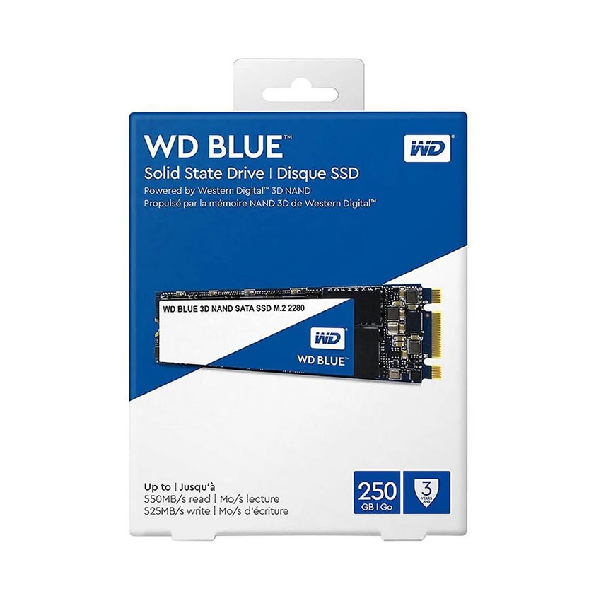 Ổ CỨNG SSD WD BLUE 250GB M.2 SATA III (ĐỌC 550MB/S - GHI 525MB/S) - (WDS250G2B0B)